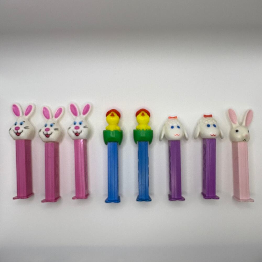 Vtg Easter PEZ Candy Dispenser Lot (8) Bunny,Lamb,Chicks 80s 90s Retro w/ Feet